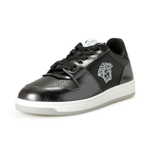 Versace Men's Medusa Logo Laminated Leather Athletic Sneakers
